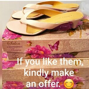 Kitten heels,  size 9, palest pink thong sandals, White Stag, simple elegance.